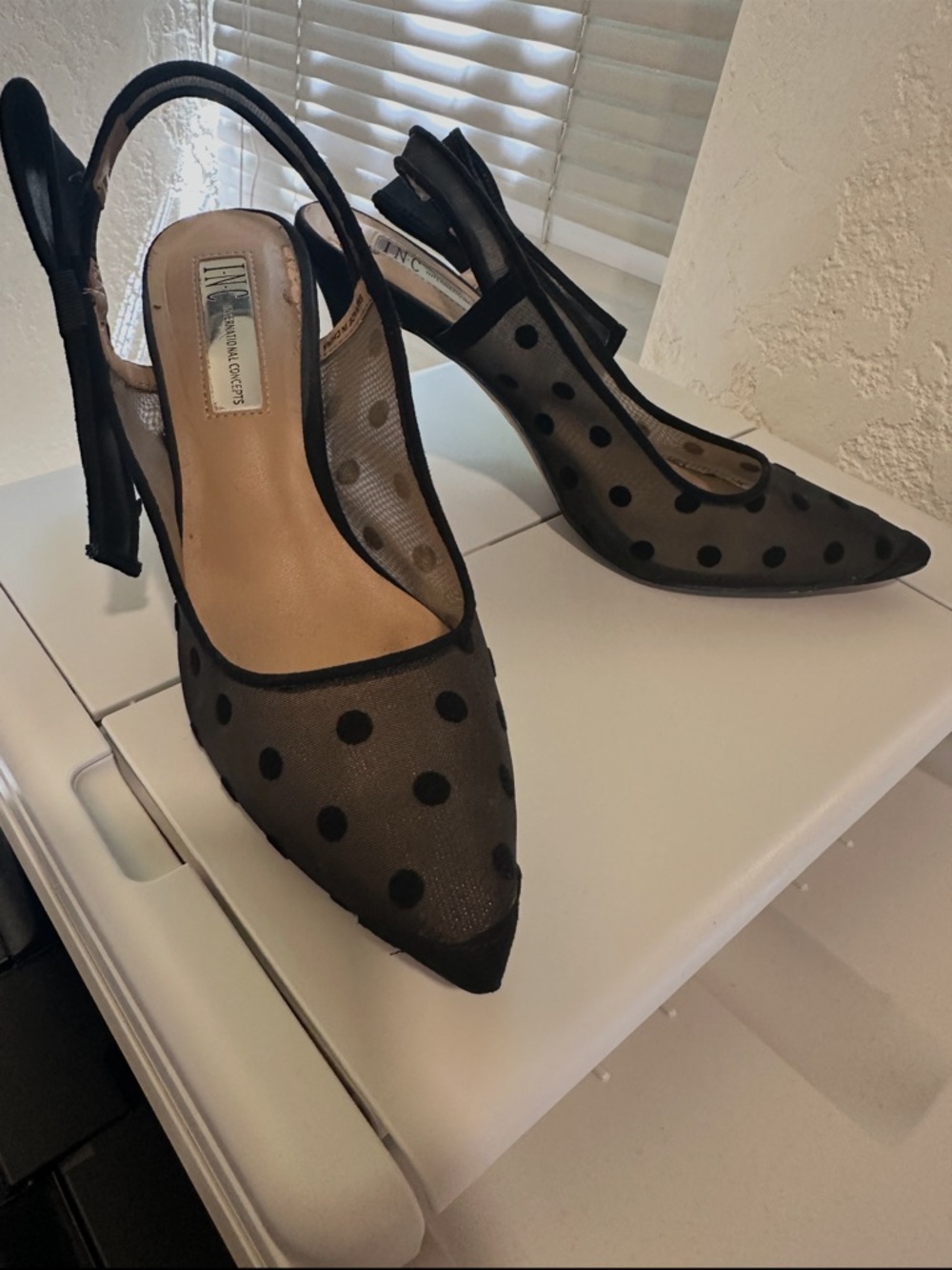 INC Brand Black Sheer Polka Dot Slingback Pumps
